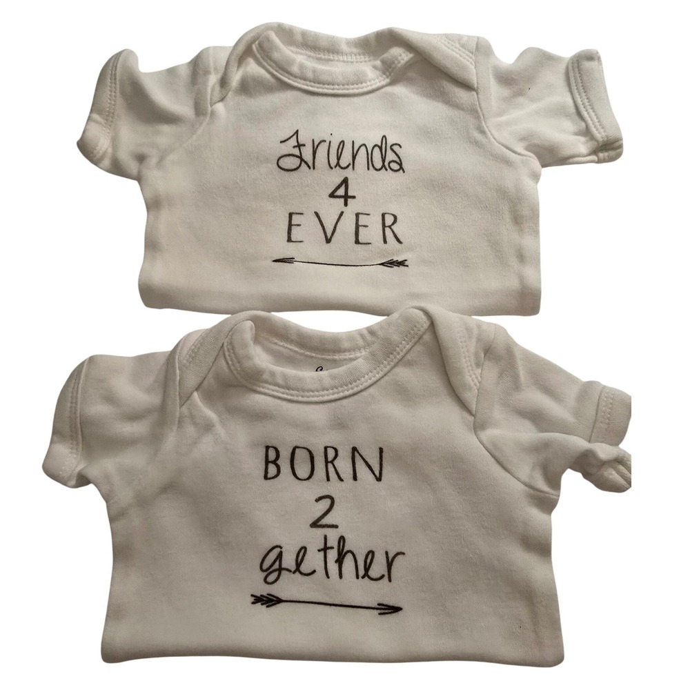 Swinging on a Star Twin Baby Bodysuit Set White Cotton Friends 4 Ever 0-6 Months